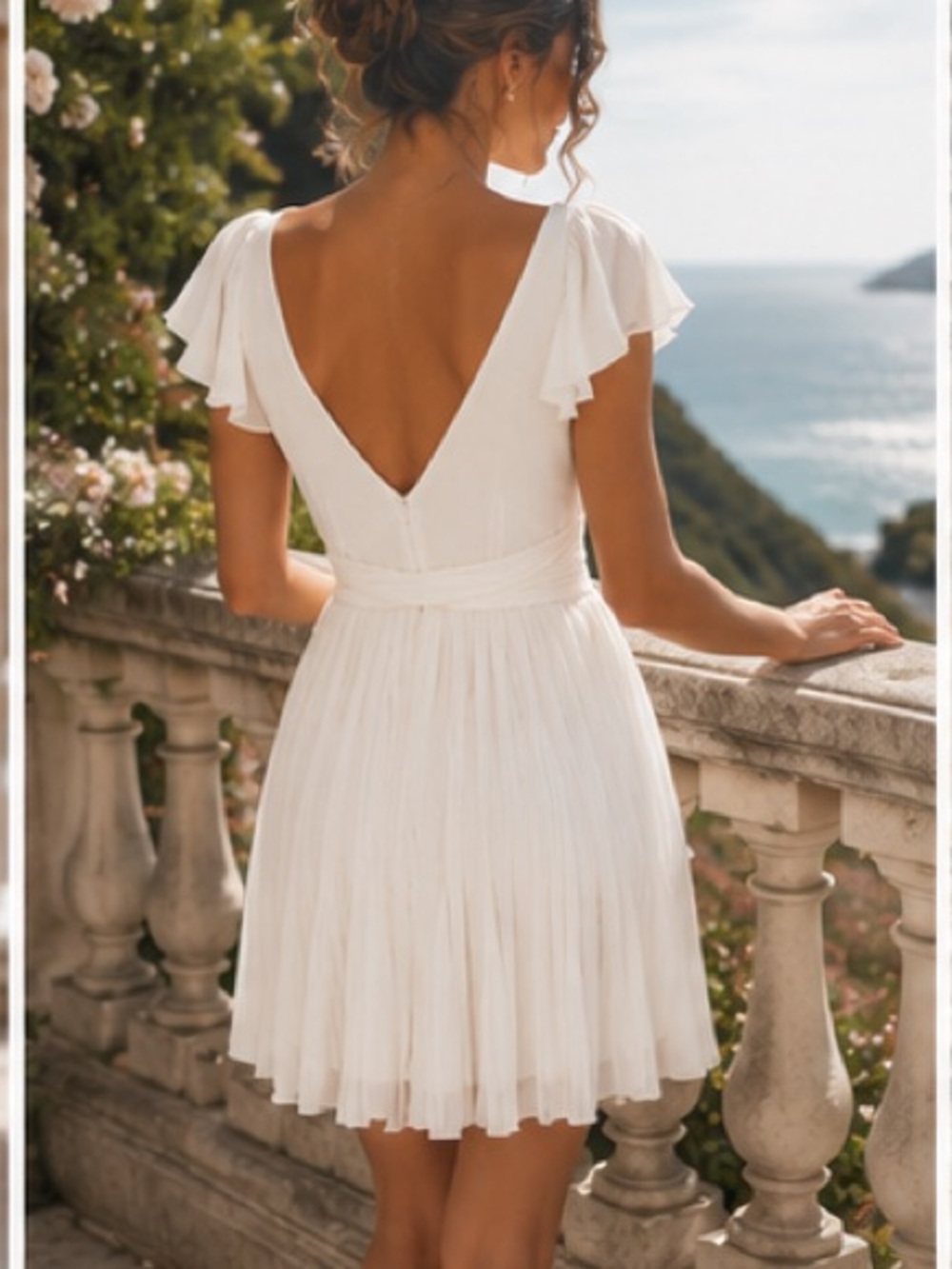 cinq a sept White Pleated Mini Dress with Tie Waist - Picture 2 of 10